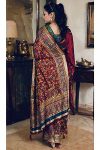 Lailaa Maroon Pashmina print Saree + Summer Shawl