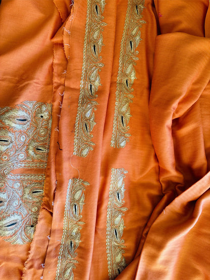 Premium Pastel Orange Unstiched Suit with Tilaa Embroidery