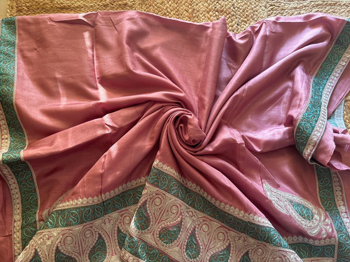 Lailaa Pink Saree with Kashmiri Soni  & Tilla Embroidery