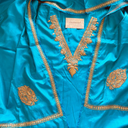 Ferozi Blue Unstiched Suit with Tilla Embroidery