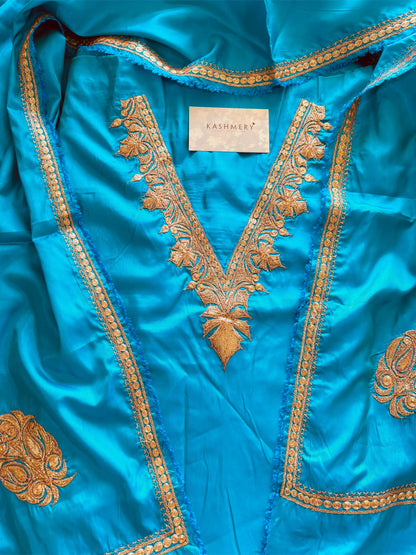 Ferozi Blue Unstiched Suit with Tilla Embroidery