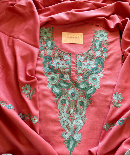 Pink Unstiched Suit with Aari Embroidery