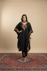 Heer Black Long Aari Work Kaftan Set