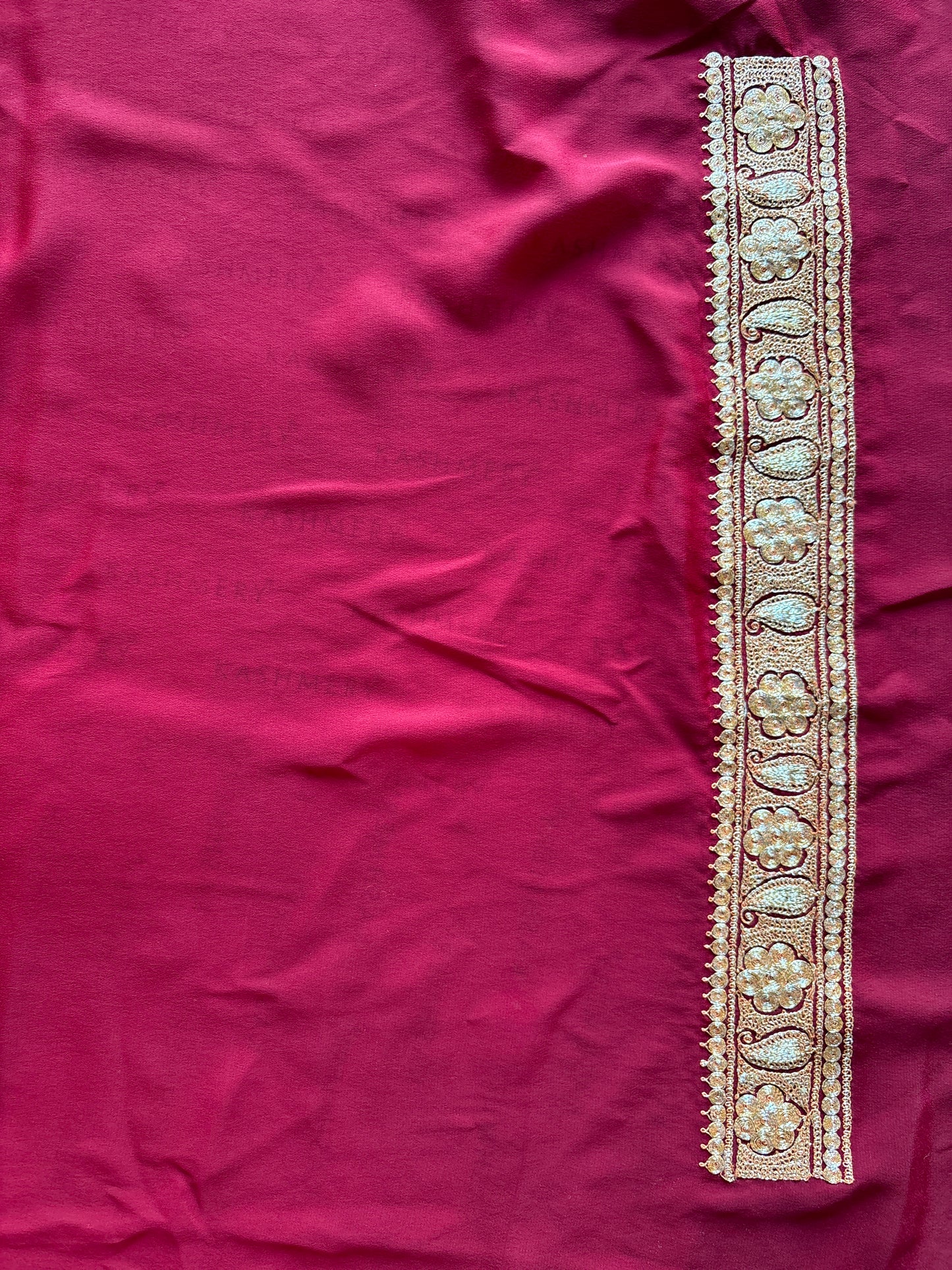 Mahren Royal Maroon Crepe Saree With Kashmiri Tilla Embroidery