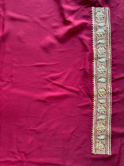 Mahren Royal Maroon Crepe Saree With Kashmiri Tilla Embroidery