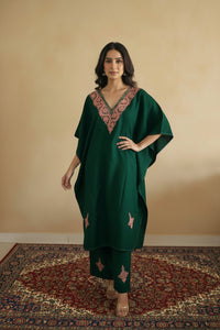 Lailaa Green Long Zari Work Kaftan Set