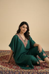 Lailaa Green Long Zari Work Kaftan Set