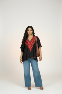 Lailaa Black Short Kaftan with Aari Work Embroidery