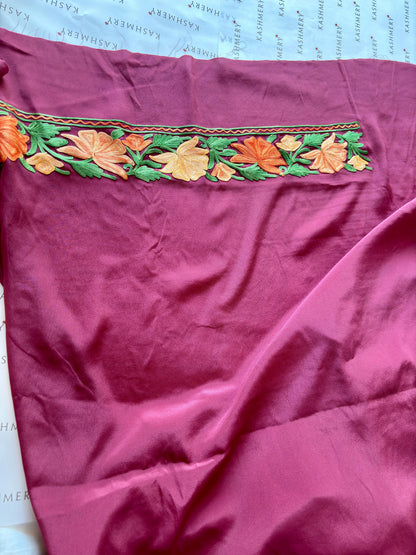 Posh Wine Crepe Saree with Kashmiri Aari Embroidery