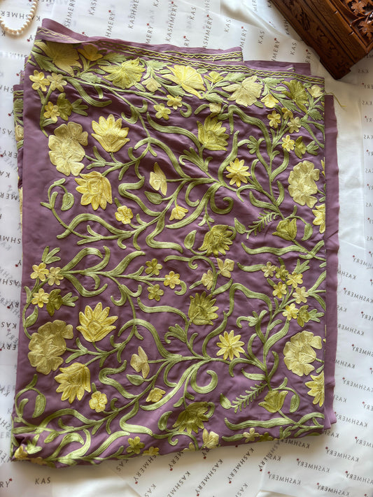 Posh Lavender Crepe Saree with Kashmiri Aari Embroidery