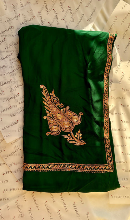 Omang Green Crepe Saree with Kashmiri Tilla Embroidery