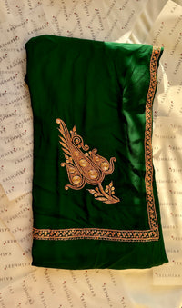 Omang Greenish Crepe Saree with Kashmiri Tilla Embroidery