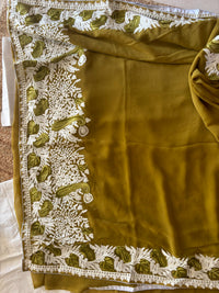 Lailaa Olive Green Aari Work Saree