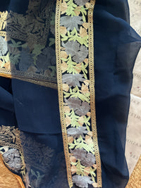 Lailaa Dark Blue Aari Work Saree