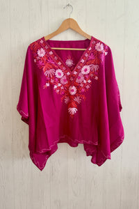 Lailaa Magenta Pink Mini Kaftan Top with Pink Aari Embroidery