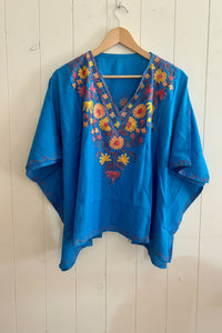 Lailaa Blue Mini Kaftan Top with Aari Embroidery
