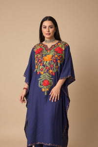 Heer Royal Blue Long Aari Work Kaftan Set
