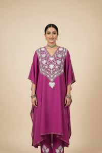 Heer Purple Long Aari Work Kaftan Set