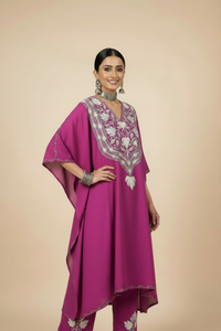 Heer Purple Long Aari Work Kaftan Set
