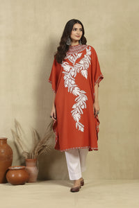 Heer Rust Orange Aari Work Kaftan