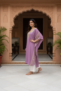 Heer Lavender Side jaal Aari Work Kaftan