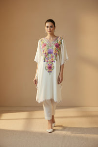 Heer White Multi Color Aari Work Kaftan