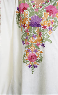 Heer White Multi Color Aari Work Kaftan