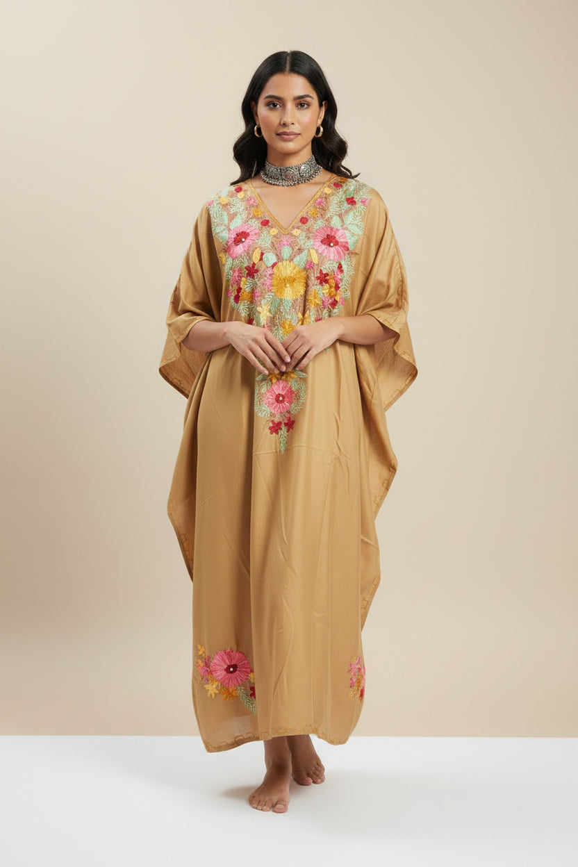 Heer Beige Color Aari Work Kaftan
