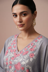 Heer Grey Color Aari Work Kaftan