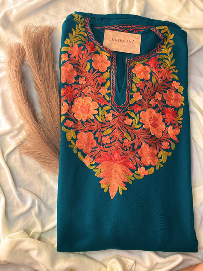 Shikara Teal Blue Shade Aari Work Pheran