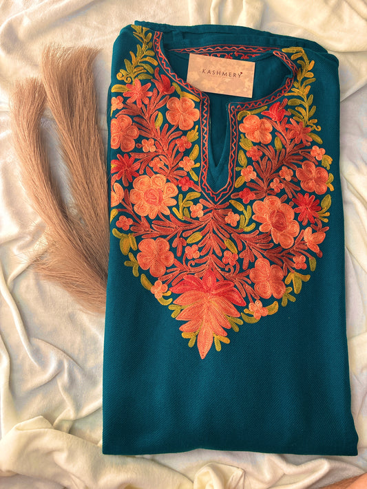 Shikara Teal Blue Shade Aari Work Pheran