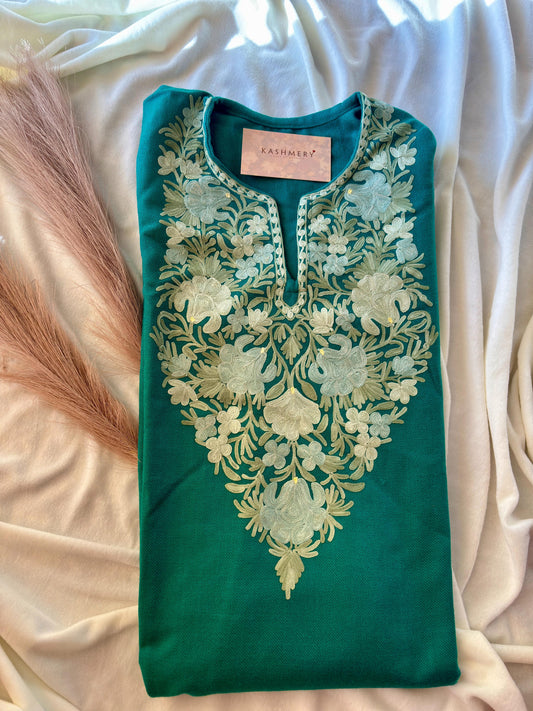 Chinar Sea Green Embroidery Aari Work Pheran