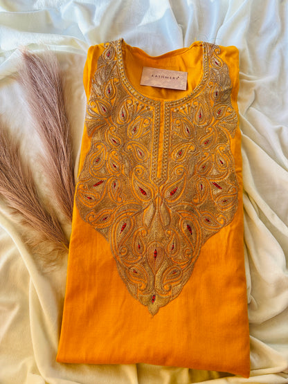 Sana Yellow Tilla  Embroidery  Work Pheran