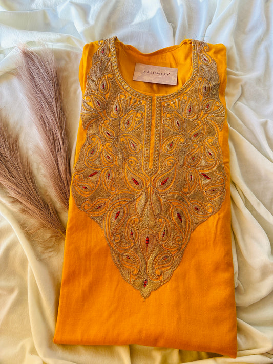 Sana Yellow Tilla  Embroidery  Work Pheran
