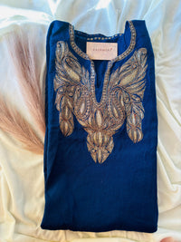 Sana Navy Blue with Bronze Tilla  Embroidery Work Pheran