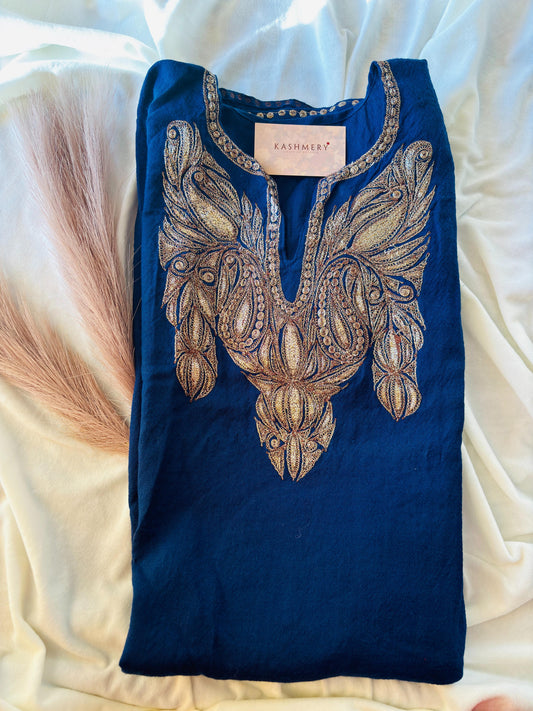 Sana Navy Blue with Bronze Tilla  Embroidery Work Pheran