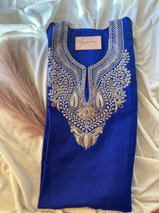 Sana Navy Blue with Silver Tilla  Embroidery Work Pheran
