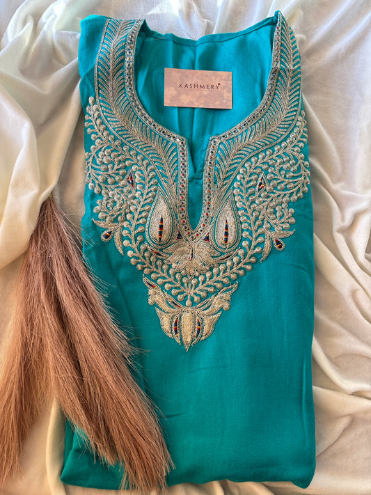 Sana Ferozi Turquoise Embroidery Tiila Work Pheran
