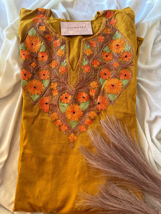 Gulaab Mustard Multi Color Aari Embroidery Work Phiran