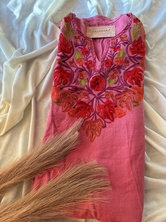 Gulaab Pink Aari Embroidery Work Phiran