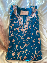 Gulaab Jaali Teal Aari Embroidery Work Phiran