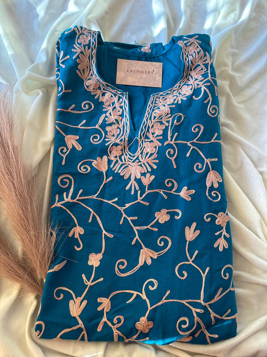 Gulaab Jaali Teal Aari Embroidery Work Phiran