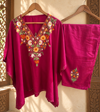 Lailaa Pink Short Kaftan Set with Aari Work Embroidery