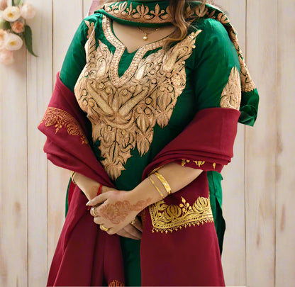 Khwaab Pure Green Silk Suit with Tilla Embroidery
