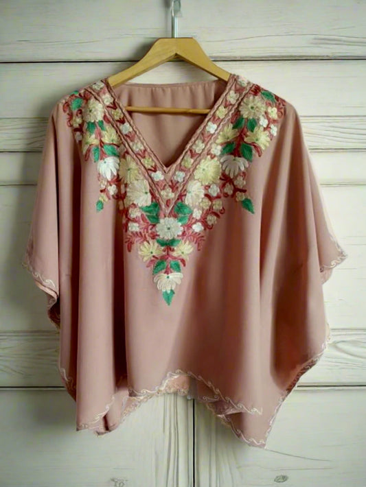Heer Peach Short Aari Work Kaftan