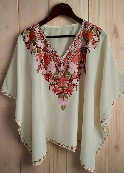 Heer White Short Aari Work Kaftan