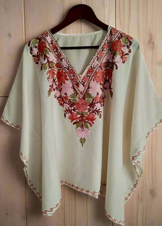 Heer White Short Aari Work Kaftan