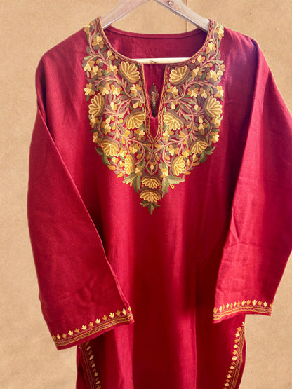 Sheen Red HandMade Aari Work Pheran