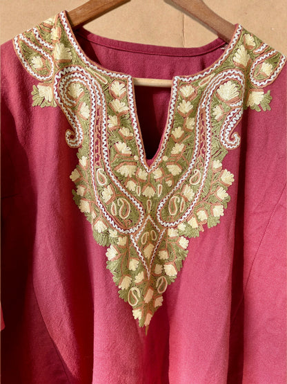 Sheen Noon Chai Pink HandMade Aari Work Pheran