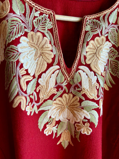 Sheeni Royal Rust Maroon HandMade Aari Work Pheran